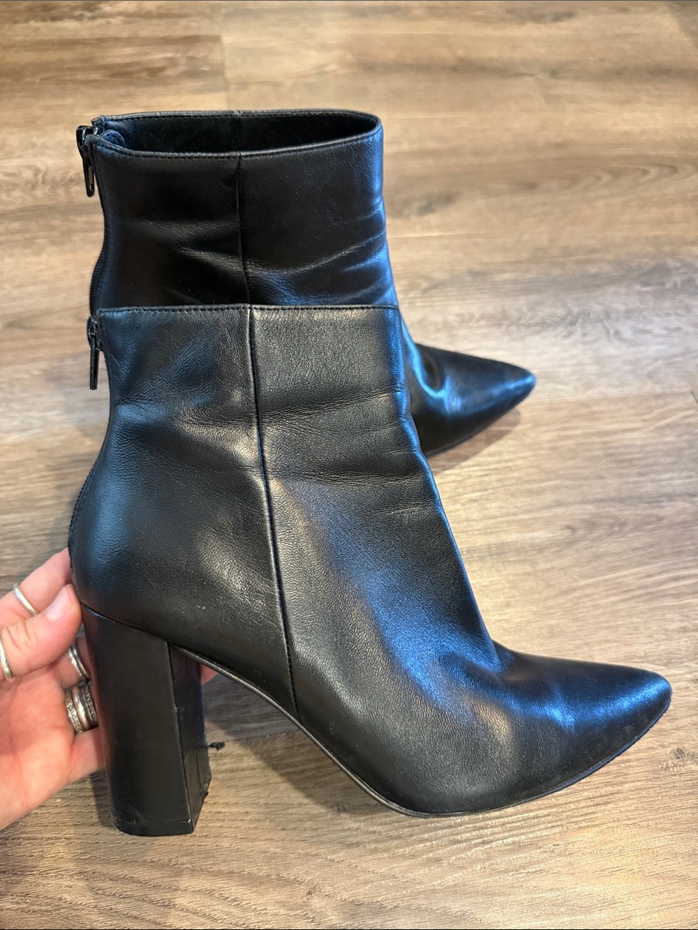 Chelsea & Violet Megan Black Leather Block Heel Ankle Booties Size 7.5